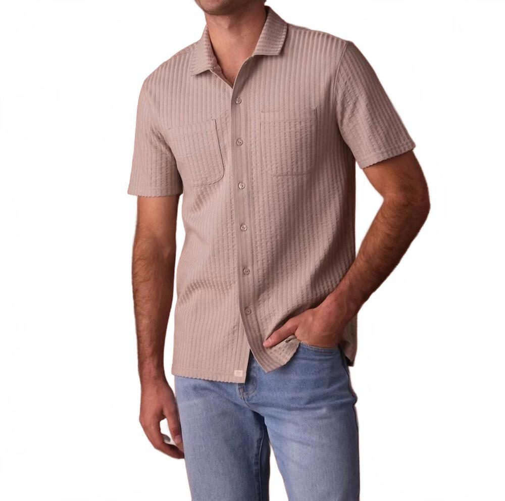 NEW THE NORMAL BRAND knit getaway button up shirt in taupe